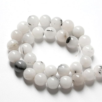 45pcs 8mm Natural Black Rutilated Quartz Crystal Jade Stone Beads for Jewelry Making Energy Healing Power Stone Beads DIY Bracelet Necklace Accessories 15" (8mm, Black Rutilated Quartz Jade)