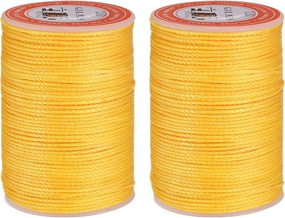 uxcell Round Leather Sewing Waxed Thread, 55m / 60 Yards Polyester Wax String, 0.80mm Wax Stitching Cord for Leather Crafts, Bookbinding, Bracelets Braided, Yellow, 2pcs