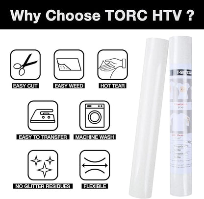 TORC White Glitter HTV Heat Transfer Vinyl Rolls Iron on Vinyl for T Shirts Crafts Total 12 inch x 10 ft