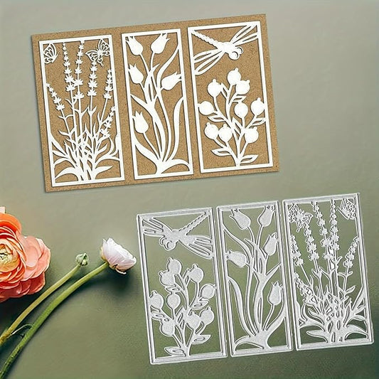 Lapoo Flowers Metal Cutting Die for Scrapbooking - Durable, Cut Stencils for DIY Scrapbook Photo Album Decorative Paper Card, Card Making Supplies, Embossing (3 Pieces Background Flowers 5.9 x 3.9 in)