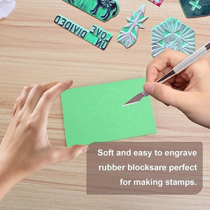 KUKLIPJIM 25 Pcs 4x6" Rubber Linoleum Stamp Carving Blocks for Printmaking, Artists, Crafts and More (Green)