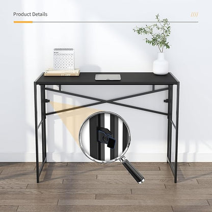 Narrow Folding Computer Desk 35 inch, Writing Gaming Computer Desk for Small Spaces, No Assembly Required Small Office Table, Black