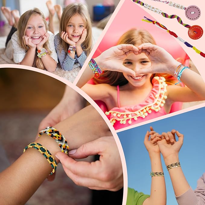 Friendship Bracelet Making Kit for Girls, Arts and Crafts Bracelets String Maker Kit for Kids Ages 8-12 Christmas Birthday Gifts (Pink with Green)