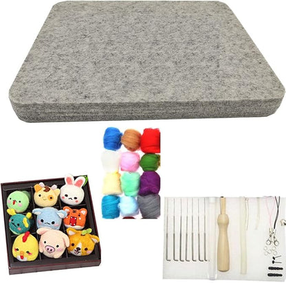 Wool Needle Felting Pad,10x8x1 inch Needled Felt Mat Block Thick and Firm Base for Precision Felting Projects Including Pair of Leather Finger Guards (10in*8in)