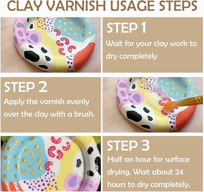 Air Dry Clay Glaze & Varnish 2-Pack (Matte & Gloss) - 100ml Each with Brush, Waterproof & Scratch Resistant Gloss Clay Varnish for Pottery/DIY Crafts/Sculptures