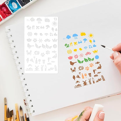 20Pcs Journal Stencils Set, Plastic Planner Journaling Stencils, DIY Drawing Templates Accessories Kit for Notebook Cards Scrapbook, Reusable Productivity Journals Supplies