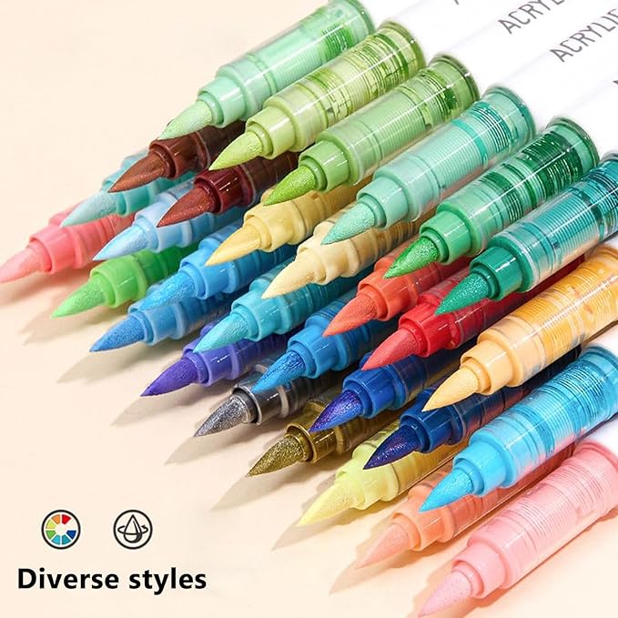 Water Based Acrylic Paint Markers, 9 Colors Acrylic Paint Pens Set with Soft Brush Tip, Marker Pen for Rock Painting, Egg, Wood, Glass, Paper, Acrylic Painter Ink (Colorful of Skin Series)