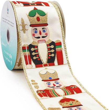CT CRAFT LLC Ivory Satin Toy Soldier with Wired Ribbon 2.5 Inch x 10 Yards for Christmas Home Decor Tree Topper Bow Gift Wrapping DIY Crafts Wreath Garland