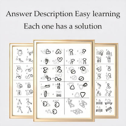 Metal Wire Puzzle Set of 24 with Pouch,Brain Teaser IQ Test Disentanglemen Iron Link Unlock Interlock Game Chinese Ring Magic Trick Toy for Party Favor Kids Adults Challenge