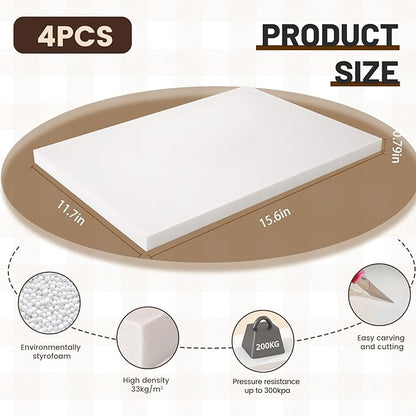 Gvereld High Density XPS Foam Board,4 Pack 15.6x11.7x0.79in Polystyrene Craft Foam Sheets, Rigid and Easy to Shape,DIY Modeling Art Projects, Party Decoration, Foam Cosplay, Heat Insulation
