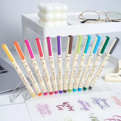 WRITECH Brush Tip Marker Pens: Artist Markers Flexible Tip Water Based 12ct Assorted Colors for Journaling Adult Coloring Hand Lettering Calligraphy Drawing Vibrant Colored
