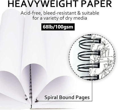 JOY SPOT! 5.5x8.5 Inch Sketch Book, Pack of 2, 200 Sheets (68 lb/100gsm), Spiral Bound Artist Sketch Pad for Artist Pro & Amateurs | Marker Art, Colored Pencil, Charcoal for Sketching