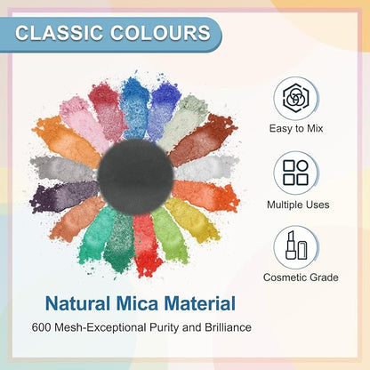 uxcell 10g/0.35oz Cosmetic Grade Mica Powder, 600 Mesh Mica Powder Natural Resin Epoxy Pigment Powders for Casting Resin, Candle Dye, DIY Nail Polish and Lip Gloss, Silver Black