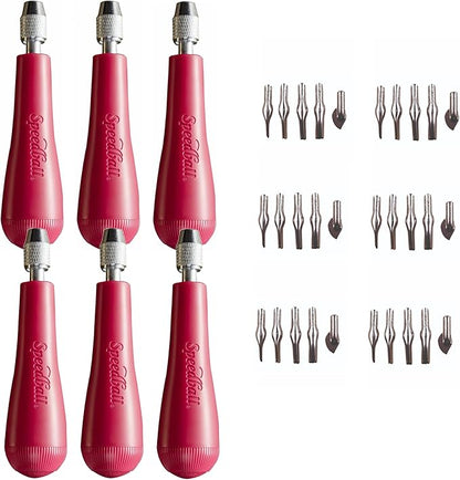 Speedball Linoleum Cutter Kit Assortment #1 (6-Pack) - Linocut Carving Tools for Block Printing, Includes 5 Blades