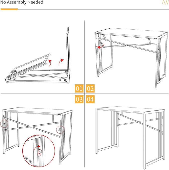 32 inch Small Folding Desk, Writing Gaming Computer Camping Desk for Small Spaces, No Assembly Required Home Office Desk, Natural and White