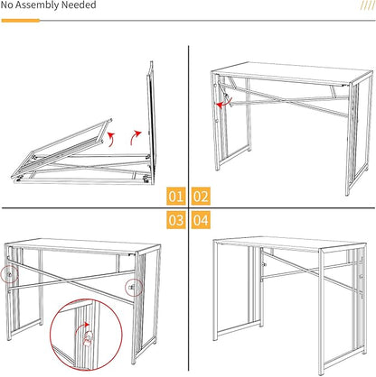 Small Folding Desk 32 inch, No Assembly Required Small Office Desk, Writing Gaming Computer Camping Desk, White