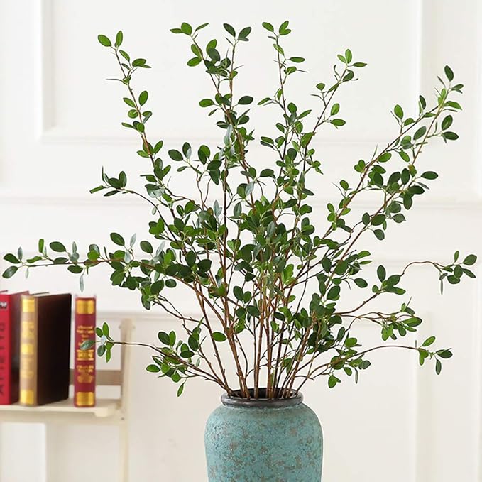 Ollain 43" Artificial Greenery Stems Plants Faux Leaf Green Eucalytus Branches Ficus Twig Fern Fake Green Bushes Shrubs for Home Party Wedding Decoration (2 Pack)