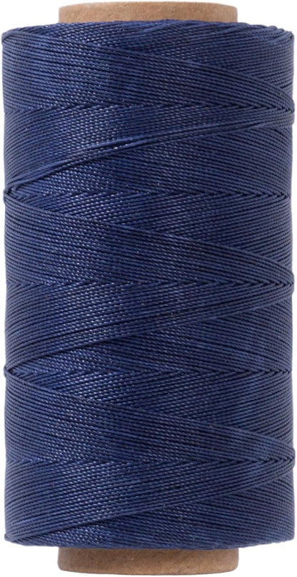 Round Waxed Polyester Thread 0.55mm, 440 Yards, Dark Blue, Stiff 3 Ply Leather Wax String for Hand Sewing, Beading, Knotting, Book Binding, Upholstery, Macrame Jewelry and Bracelets Making