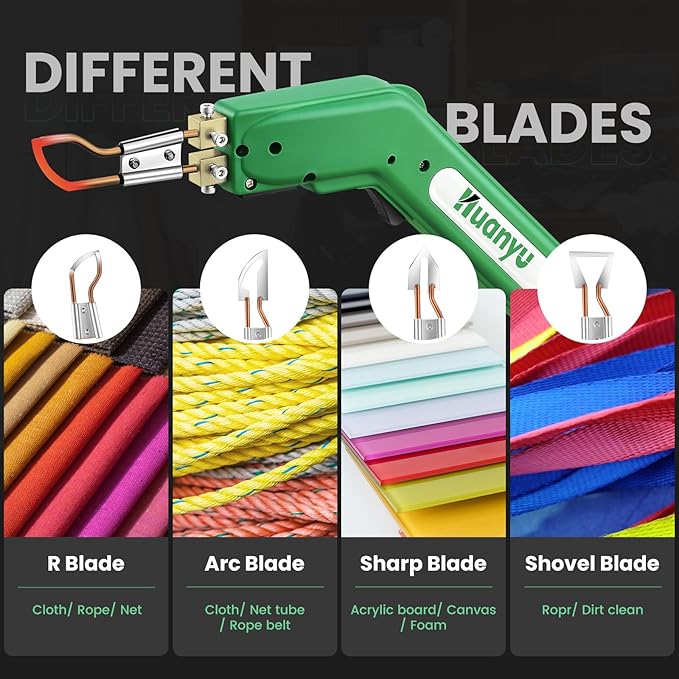Huanyu Electric Hot Knife Rope Cutter Fabric Cutting Tool Kit 4 Blades Pro Fabric Cutting 600° C Heat Cutter 100W Heat Sealer for Sponge Cloth Board Webbing Continuous Working