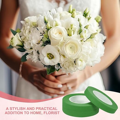 MECCANIXITY 12 Rolls Floral Tapes, 30 Yard x 1/16 in Florist Crepe Flowers Bouquets Tape Adhesive Waterproof for Flower Arranging Wrapping, Light Green