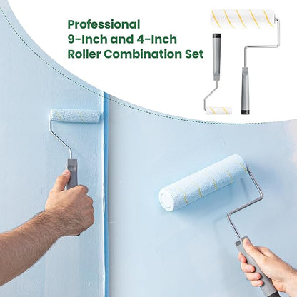 VOOMEY 17 Piece Paint Roller Kit - Paint Rollers 9"4", Paint Roller Frame，Paint Trays, Microfiber Roller Cover, Paint Kit for House Painting,Paint Brushes for Painting Walls