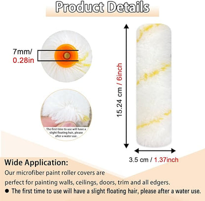 50 Pieces Paint Roller Cover, 6 inch Microfiber Roller Covers, Washable Covers for Roller Frame, House Painting Supplies, Naps for Paint Roller Brush for Painting Walls Ceilings