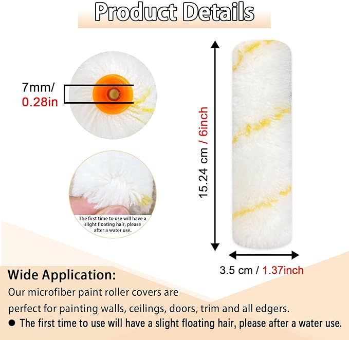 20 Pieces Paint Roller Cover, 6 inch Microfiber Roller Covers, Washable Covers for Roller Frame, House Painting Supplies, Naps for Paint Roller Brush for Painting Walls Ceilings