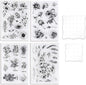 UCEC 4 Sheets Clear Stamps Set for Card Making, 2 Pcs Acrylic Stamp Block (7.5*7.5cm & 5*5cm), Vintage Plants Flowers Rubber Silicone Stamps, Small Clear Stamps for Crafts Decoration DIY Scrapbooking
