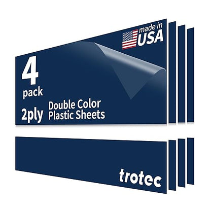 Trotec TroLase | 12"x20"x1/16", 4 Pcs | Light Blue/White | 2 Ply | Modified Acrylic | Laser Engraving Double Color Plastic Sheet | Engraving Blanks for Laser, Saw, Guillotine | Made in USA
