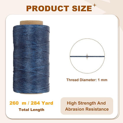 PATIKIL 284 Yard Flat Waxed Thread 150D 1mm Leather Sewing Cord for Repairing Shoes Bags Wallets Jewelry Making DIY Leather Craft, Dark Blue