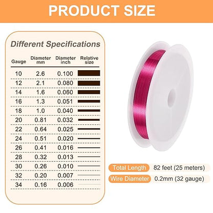 HARFINGTON 82ft Jewelry Wire, 32 Gauge (0.2mm) Brass Craft Soft Metal Tarnish Resistant Copper Beading Wire for Jewelry Making Supplies Crafting, Rose Red
