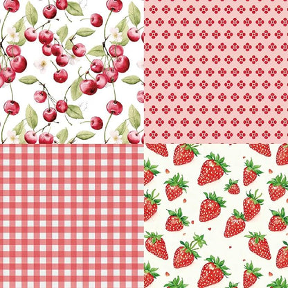 6x6 Berries & Blossoms Scrapbook Paper Pad | 24 Sheets (12 Designs) 160gsm Acid Free Cardstock | Strawberry, Cherry, Raspberry & Watermelon Patterns for Summer Crafts & Card Making