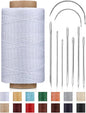 DIUDUS 218 Yards Upholstery Thread, Waxed Leather Thread, Heavy Duty Sewing Kit with Upholstery Needles, Wax String for Hand Sewing Repair Carpet Sofa Carseat Canvas (White)