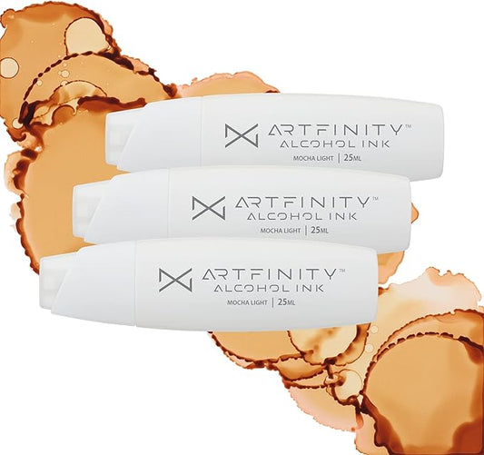 Alcohol Inks 3 Pack - Vibrant, Professional, Dye-Based Alcohol Inks for Artfinity Alcohol Markers, Artists, Drawing, & More! - Mocha Light E1-3