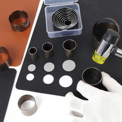 21 Pieces Leather Circle Cutter Tool Set, Hole Punch Tools with 1-12mm 15 20 25 30 35 40 45 50 55mm, High Carbon Steel Round Cutting Dies, Hole Punch Tool Kit for DIY Leather Crafts