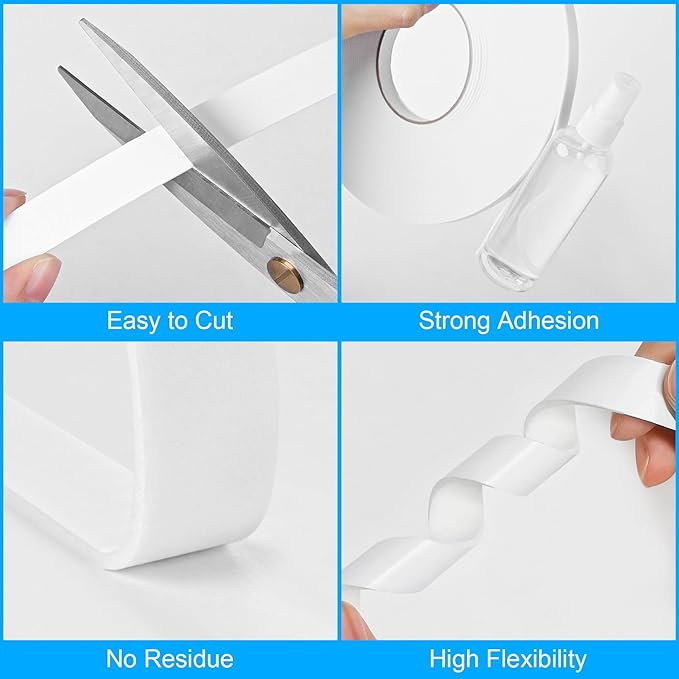 Double Sided Foam Tape 0.5In x 16.5FT 5 Pack, Mounting Tape Heavy Duty, Strong Adhesive Weatherproof Seal Strips for DIY Craft Picture Poster, Car & Gap Filling Mountings, Home Office Decor (White)