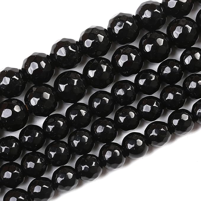 90pcs 4mm Natural Faceted Black Agate Stone Beads for Jewelry Making Energy Healing Beads DIY Bracelet Necklace Accessories 15" (4mm, Faceted Black Agate)