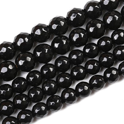 90pcs 4mm Natural Faceted Black Agate Stone Beads for Jewelry Making Energy Healing Beads DIY Bracelet Necklace Accessories 15" (4mm, Faceted Black Agate)