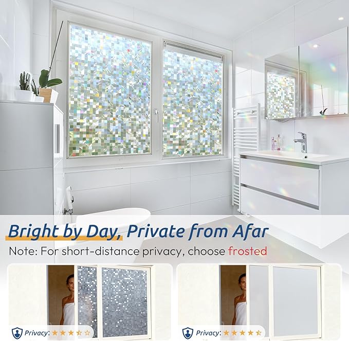 rabbitgoo Stained Glass Window Privacy Film Mosaic Pattern, Frosted Glass Window Film Rainbow Decorative Sticker, Static Cling UV Blocking Suncatcher for Home, 17.5 x 78.7 Inches