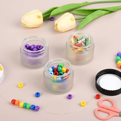 Glass Jars with Lids,Eco-Friendly Cosmetic Containers with Airtight Black Lids & Liners, Multi-Color Options for Cream, Lotion, Body Butter, DIY Skincare Travel Jars (Clear Frosted, 2oz)
