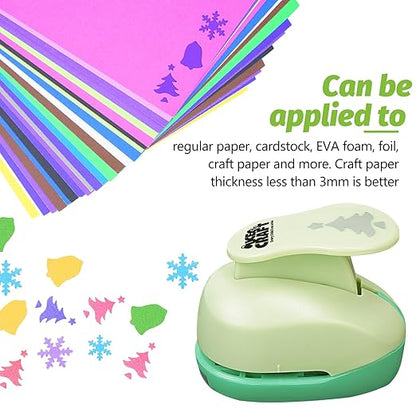 UCEC Hole Punch 1 Inch Craft Christmas Snowflakes Bells Shapes 30 Pieces Hole Puncher for Crafts Set with Craft Paper Cardstock, Mix Shape Designs Hole Puncher for Kids for Crafting Scrapbooking
