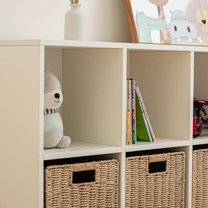 Wood 8-Compartment Storage Cabinet 8-Cube Storage Cabinet Organizer Wooden Cubby Bookshelf White 2 tier Open Cabinet Qquare Cubby Shelf for Home Office Living Room (8-Cube, 11 in Shelf Opening)