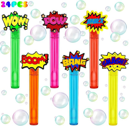 Superhero Party Favors,24Pcs Hero Word Bubble Wands for Kids,Cool Bubble Wand for Superhero Party Supplies,Classroom Prizes Pinata Goodie Bag Stuffers Gift