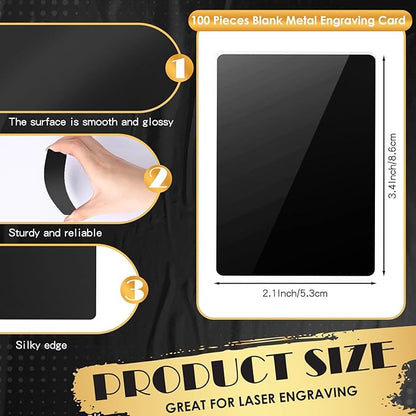 weparmeety 100 Pcs Metal Engraving Blanks Aluminum Sheet Laser Engraving Business Card Multipurpose DIY Gift Cards 86 x 54 x 0.21 mm (Black)