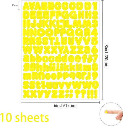 Starboling Letter Stickers, 1/2 inch Yellow Alphabet Stickers, Self-Adhesive Vinyl for Mailbox Numbers, Bulletin Boards & Home Decor