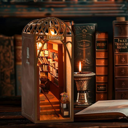 DIY Book Nook Miniature Kit, 3D Wooden Puzzles Bookend, Bookshelf Insert Decor, Assemb Build for Adults, Unique Gift for Birthday Father's Day, Library