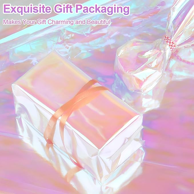 PEASUG 120 PCS Iridescent Cellophane Sheets, 6x8 Inches Holographic Candy Cellophane Wrap, Iridescent Paper for DIY Crafts Project, Art, Lights, Window Decoration
