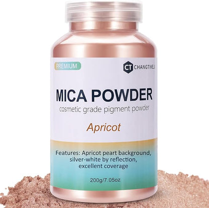 Mica Powder,7.05OZ（200g）,Apricot Mica Powder Pigment for Epoxy Resin，Lip Gloss，Car Paint，Dye，Soap Making，Nail Polish,Epoxy Resin,Candle Making,Bath Bombs