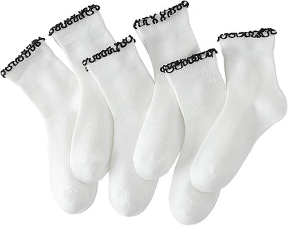 Hstyle 6 Pairs of Ruffle Socks Women, Cute Ruffle Ankle Socks