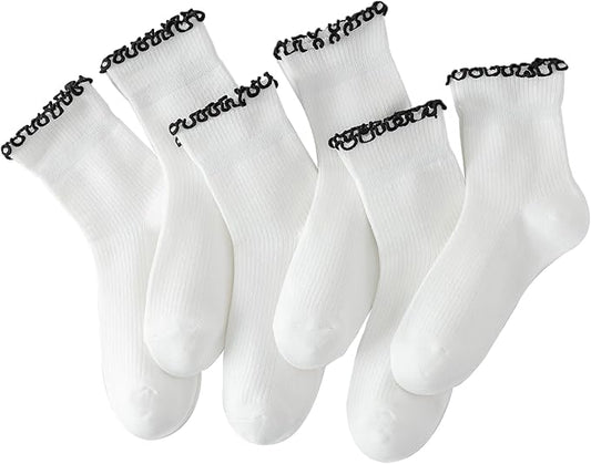 Hstyle 6 Pairs of Ruffle Socks Women, Cute Ruffle Ankle Socks